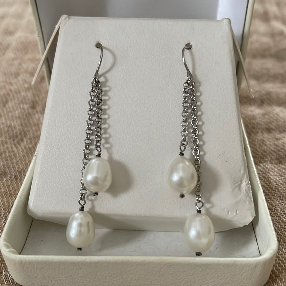 SS Pearl earrings genuine rice pearl